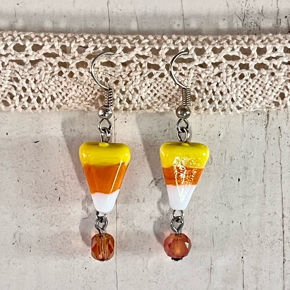 Candy Corn Handcrafted Earrings Halloween Fall Dia de los Muertos